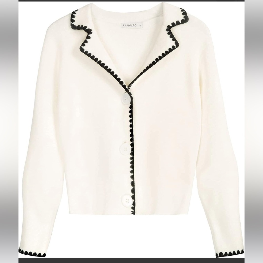 Liumilac lapel collar knit cardigan sweater - Picture 2 of 4